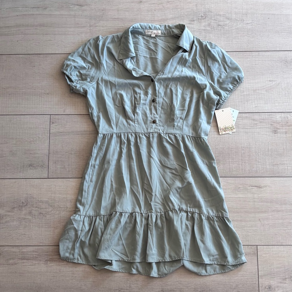 NWT Bebop Sage Green Babydoll Mini Dress Tiered Ruffle #Cottagecore #Boho | L